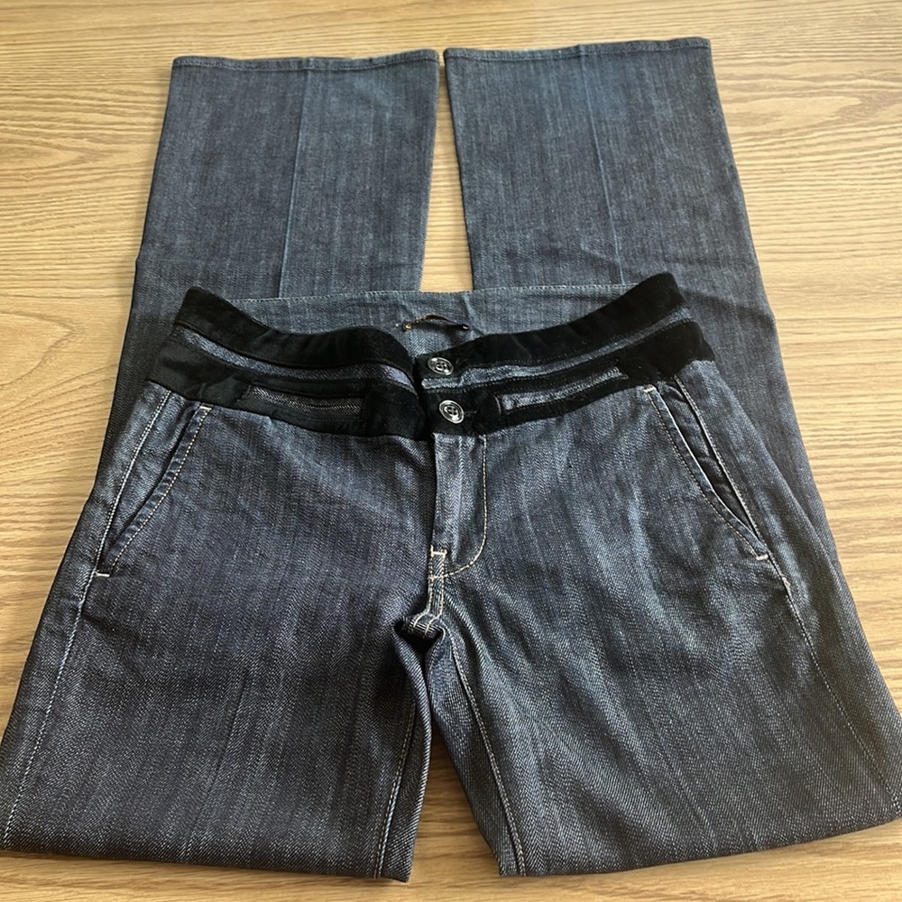7 For All Mankind Wide Leg Bootcut Denim Trouser Jeans 27 Velvet Waist Accent